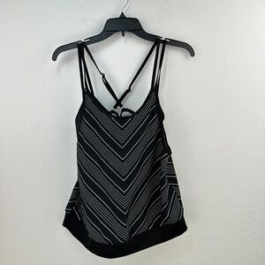 Athleta Tank Top Sports‎ bra Womens 34 B/C Black White Striped Strappy Padded